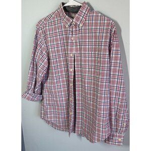 VTG J.Crew Mens Madras Plaid Long Sleeve Button Up Shirt Medium Red/Blue Casual